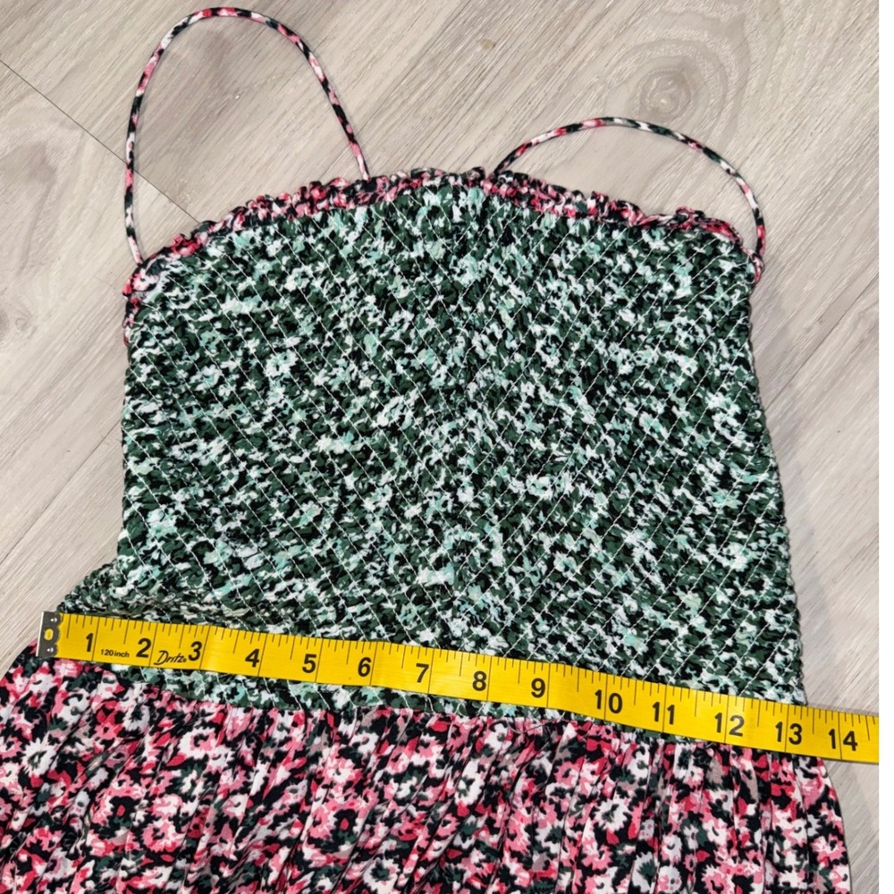 Free People Smocked Floral Maxi Dress Pink Green Boho Ruffle Tiered Medium - Picture 5 of 12